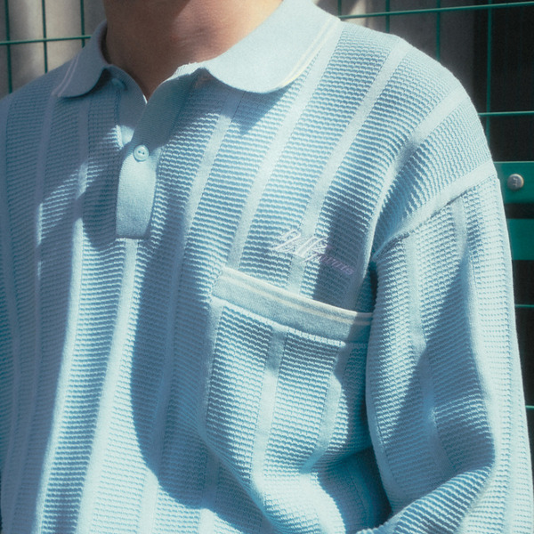 SHADOW STRIPE KNIT POLO LS 詳細画像 Blue 12