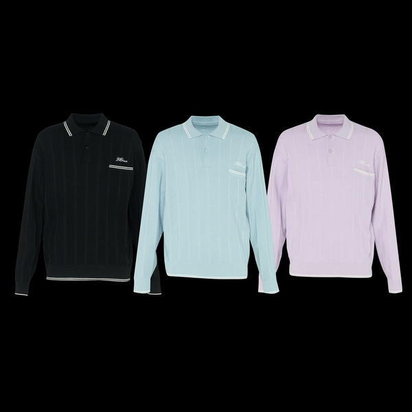 SHADOW STRIPE KNIT POLO LS 詳細画像 Blue 8