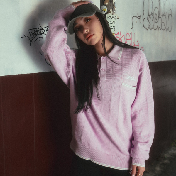 SHADOW STRIPE KNIT POLO LS 詳細画像 Blue 9